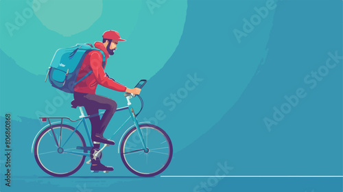 Young postman with bicycle and modern mobile phone