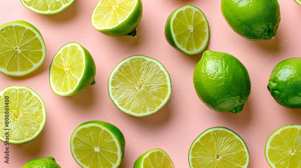 Vibrant Lime Slices Arranged in Captivating Geometric Pattern on Bright Background for Culinary or Summer Concept