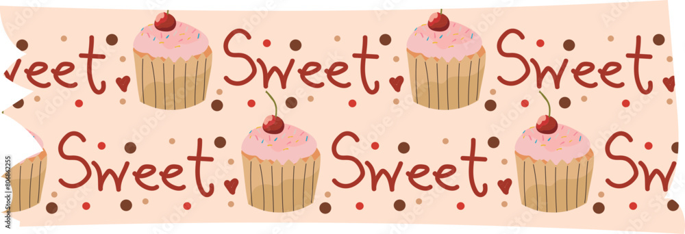 Cherry cupcakes washi tape on transparent background.
Cherry cupcakes washi tape on transparent background.