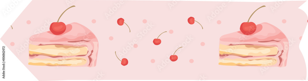Cherry cake washi tape on transparent background.
Cherry cake washi tape on transparent background.