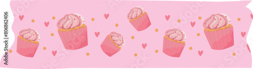 Strawberry cupcakes washi tape on transparent background.
