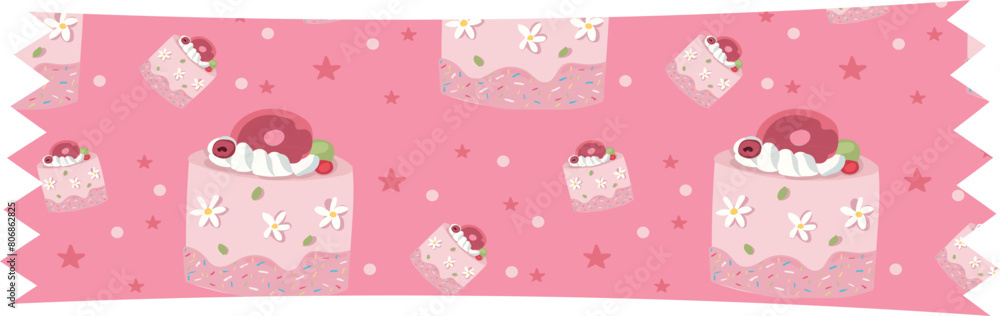 Strawberry cake washi tape on transparent background.
Strawberry cake washi tape on transparent background.