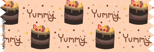 Chocolate cake washi tape on transparent background.
