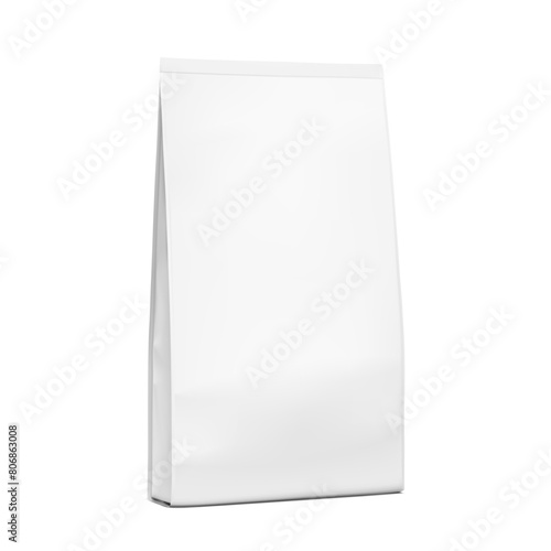 Vertical bag mockup. Flat bottom gusset bag. Half side view. High realistic. Vector illustration isolated on white background. Ready for use in presentation, promo, advertising and more. EPS10.