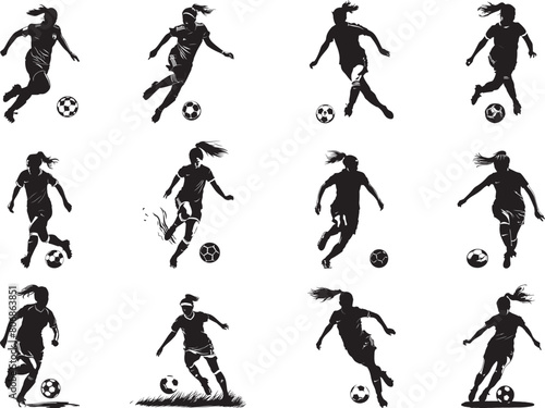 Female soccer play Silhouette Vector Illustration