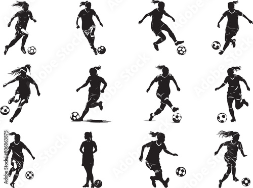 Female soccer play Silhouette Vector Illustration