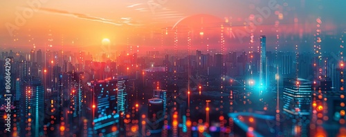 A futuristic cityscape illuminated by digital networks  showcasing interconnected data streams that symbolize a smart citys advanced communication infrastructure