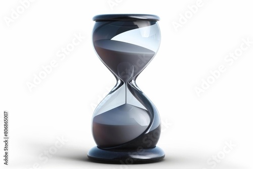 Minimalist hourglass with sleek glass and silver finishes, set against a white background for a modern home decor ad