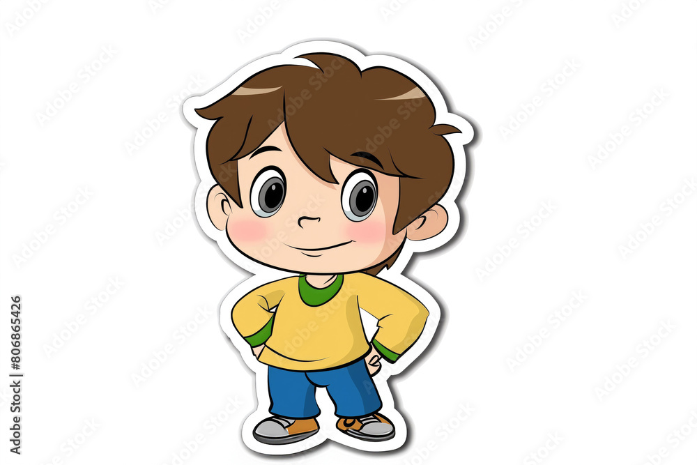 Cute cartoon boy sticker isolated on white background