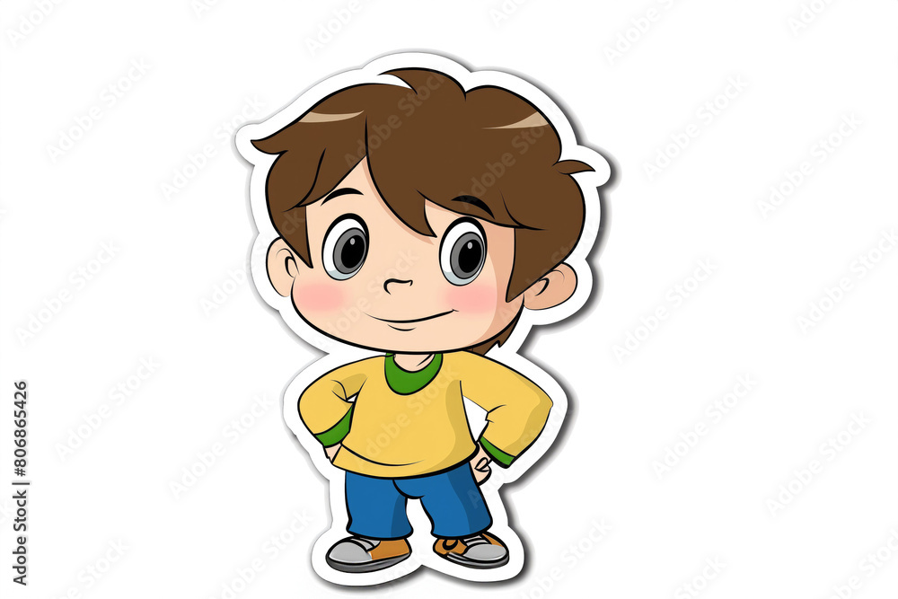 Cute cartoon boy sticker isolated on white background Cute cartoon boy sticker isolated on white background