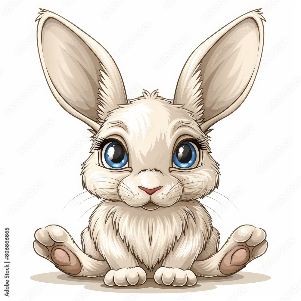   Rabbit sitting, blue eyes, white background Budget-friendly, editable, printable stock photo