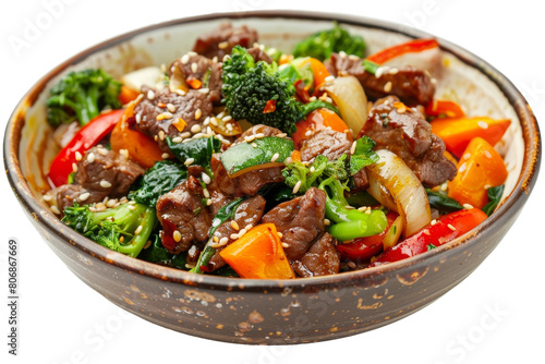 Beef and Vegetable Stir-Fry On Transparent Background.