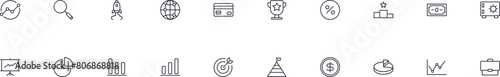 Collection of simple outline illustrations of business  finance  money  progress. Modern line icons for apps  web sites  shops  stores