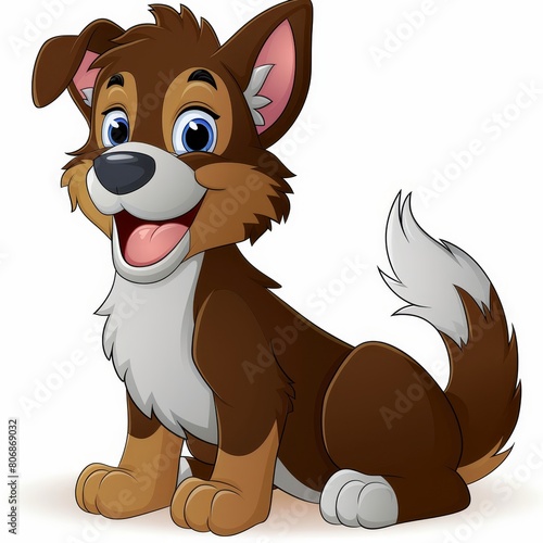   A brown-and-white dog sits down  smiling broadly