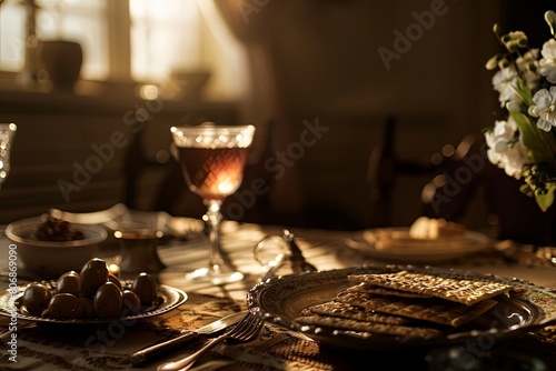 Traditional Passover Seder Table Capturing the Essence of Tradition in High Resolution