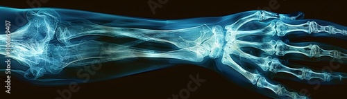 X-ray of a broken arm. The X-ray should show the bones, muscles, and tendons in the arm photo