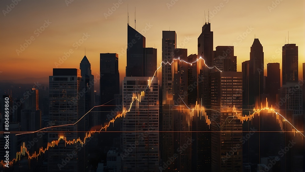 Obraz premium city skyline at sunset Corporate Success Financial Growth at Dawn