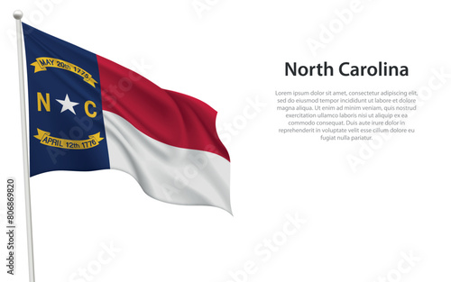 Isolated waving flag of North Carolina is a state United States