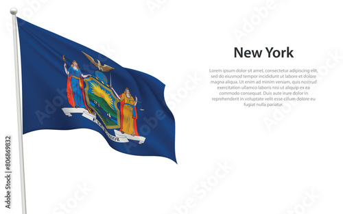 Isolated waving flag of New York is a state United States photo