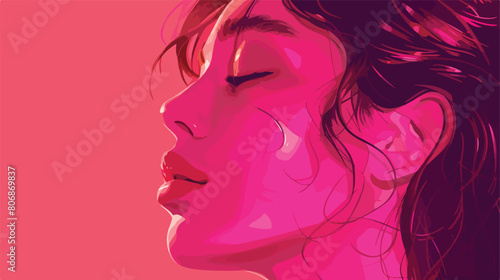 Young woman on pink background closeup style vector