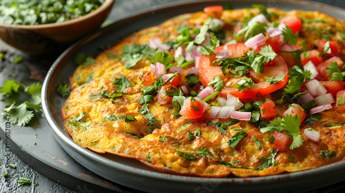 Besan Chilla or Chickpea Pancakes, Protein-Rich Savory Pancakes with Fresh Vegetables, Healthy Indian Breakfast, Generative Ai