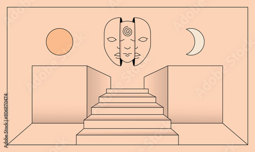 Vector Linear Illustration Related to Personal Development, Discovering Hidden Talent and Person Archetype