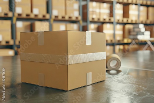 urgent fast delivery cardboard package sealed with tape shipping facility 3d illustration © furyon