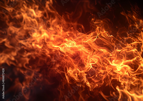 flames of fire on a black background, intense heat, dynamic energy, dramatic visual effect, fiery spectacle , cinematic background , war fire 