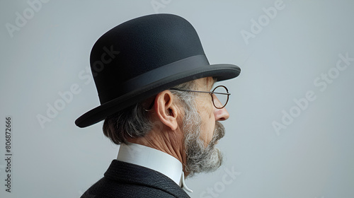 Old Fashioned Gentleman with Luxury Headwear and Elegant Fabric Dress, Vintage Style Portrait of a Distinguished Man, Generative Ai