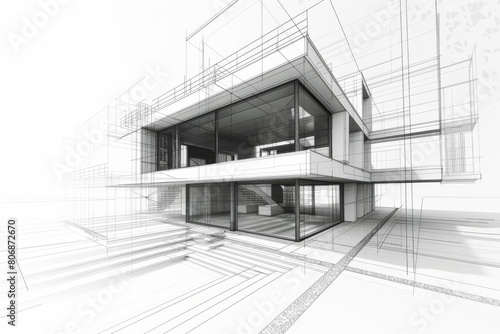 wireframe sketch of architectural building project digital visualization concept