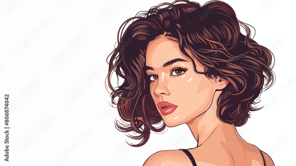 Young woman with beautiful short wavy hair on white background