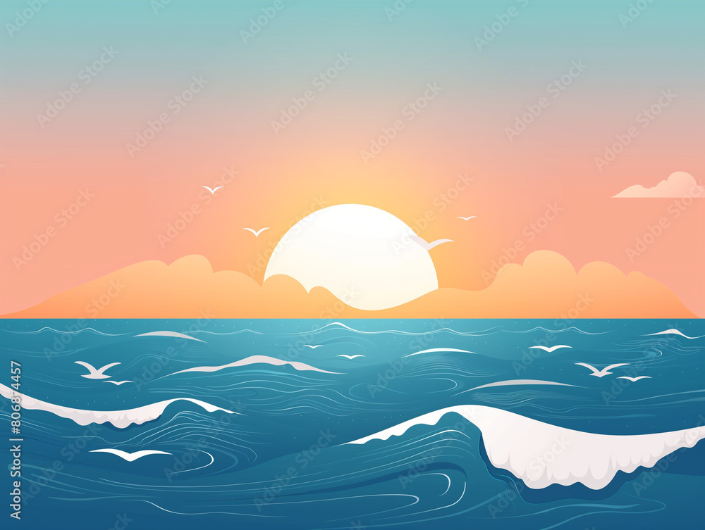 Fototapeta premium 夏の海。太陽。波。雲。背景。カード
