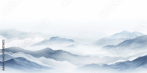 White tones watercolor mountain range on white background with copy space display products blank copyspace for design text photo website web banner 