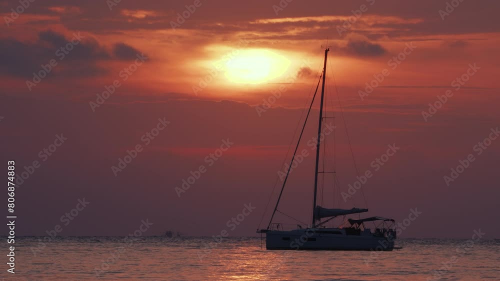 Pleasure sailing boat at sea at sunset. Pleasure sailing boat at sea at sunset.