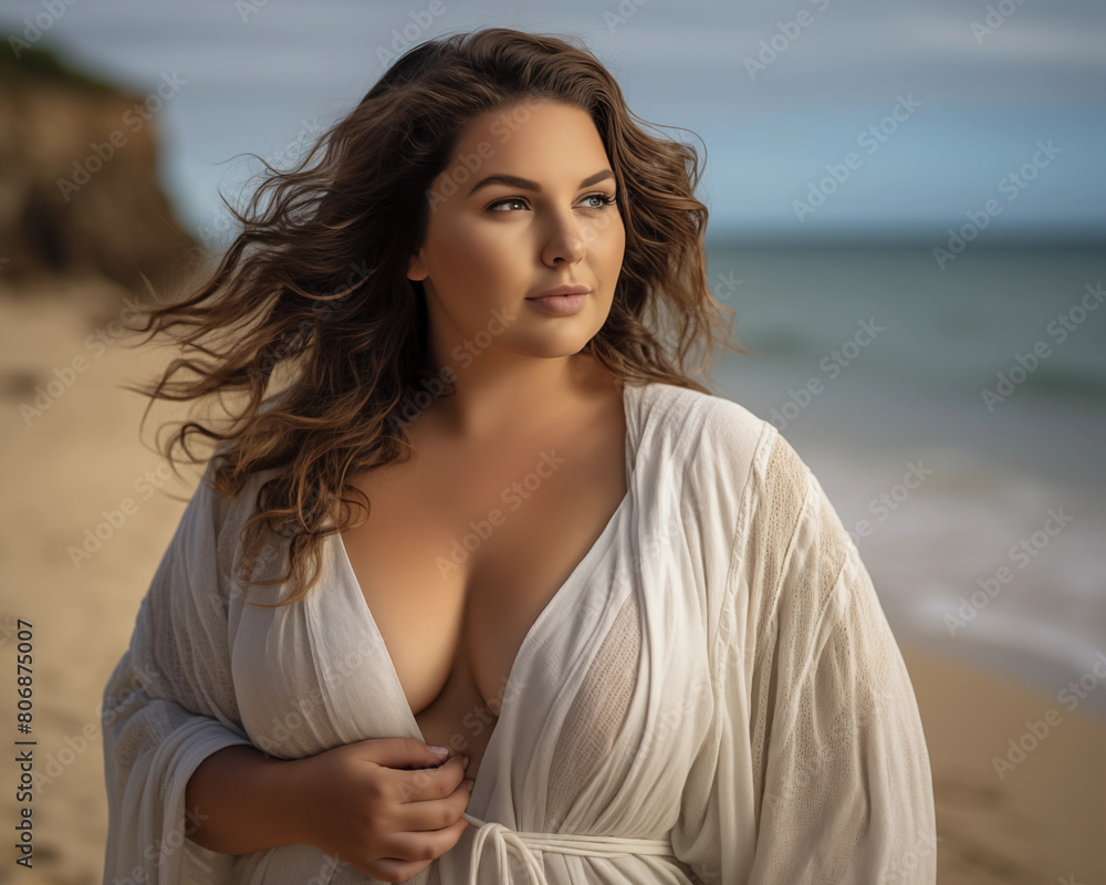 Plus size african woman on beach. Plus size african woman on beach.