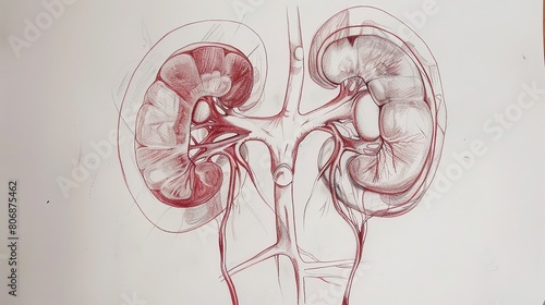 Guardians of Health: Sketch the human kidneys, the silent heroes filtering waste and regulating fluid balance in the body. photo