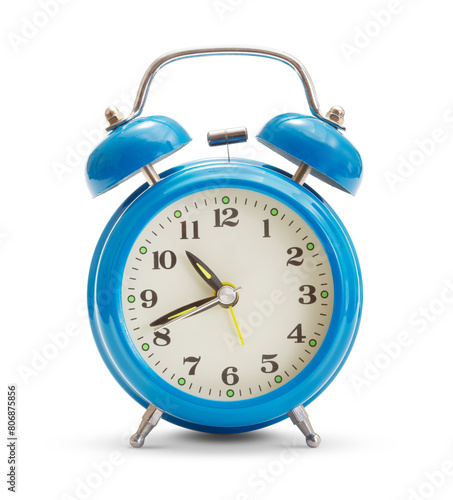 blue alarm clock on white background