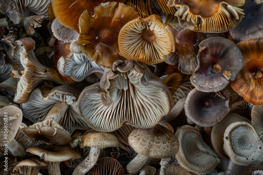 A rich tapestry of wild mushrooms thriving, a testament to nature's quiet complexity. A rich tapestry of wild mushrooms thriving, a testament to nature's quiet complexity.