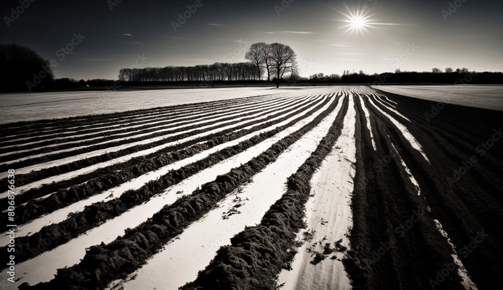 Obraz premium Fresh plowed field land close-up in the rays of the sun. AI generated.