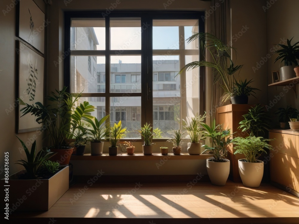 room design with tropical plants. Modern style interior minimalist room design with potted plant decoration room design with tropical plants. Modern style interior minimalist room design with potted plant decoration