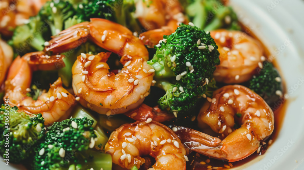 hrimps and Broccoli Stir-Fry Close-up hrimps and Broccoli Stir-Fry Close-up