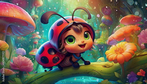 oil painting style cartoon character a cute ladybug