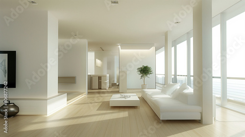 Minimalist interior design of modern living room. Design of a modern living room. Contemporary living space mockup. © Dirk