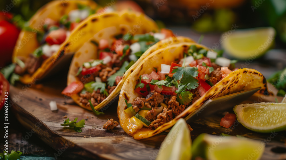 Spicy Chicken Tacos on Rustic Wooden Table Spicy Chicken Tacos on Rustic Wooden Table