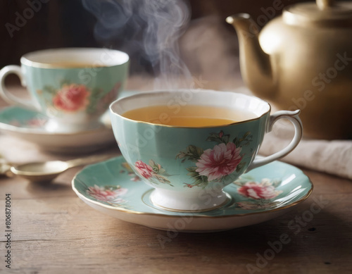 Un'ode alla tranquillità: la tazza di tè promette un momento di pace interiore. photo