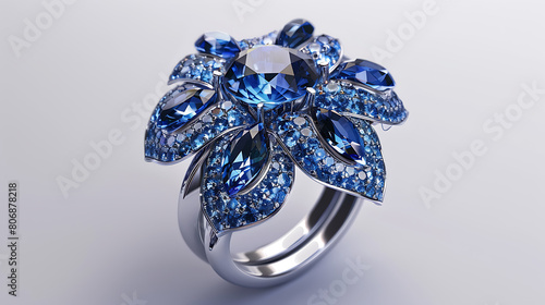 Blue sapphire ring isolated background. Wedding diamond jewellery