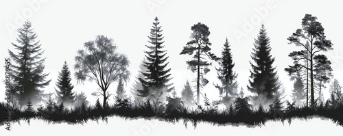 Black & White Forest Silhouettes