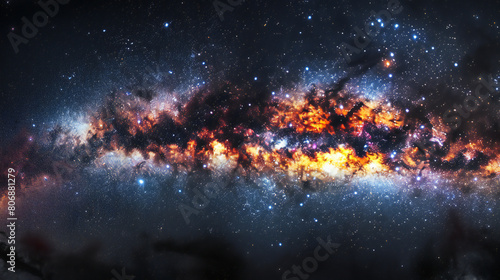 A Spectacular Cosmic Panorama: Vibrant Multicolored Universe Showcasing Stars, Galaxies, Constellations, Planets, and a Black Hole