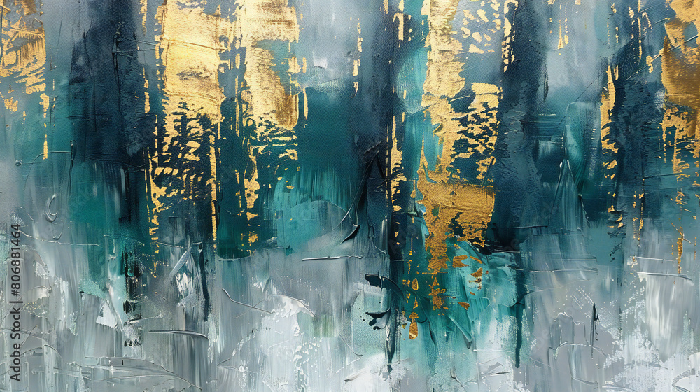 Luminous Golden Brushstrokes: A Vibrant and Textured Modern Art Masterpiece Featuring Winter Trees and Oil on Canvas