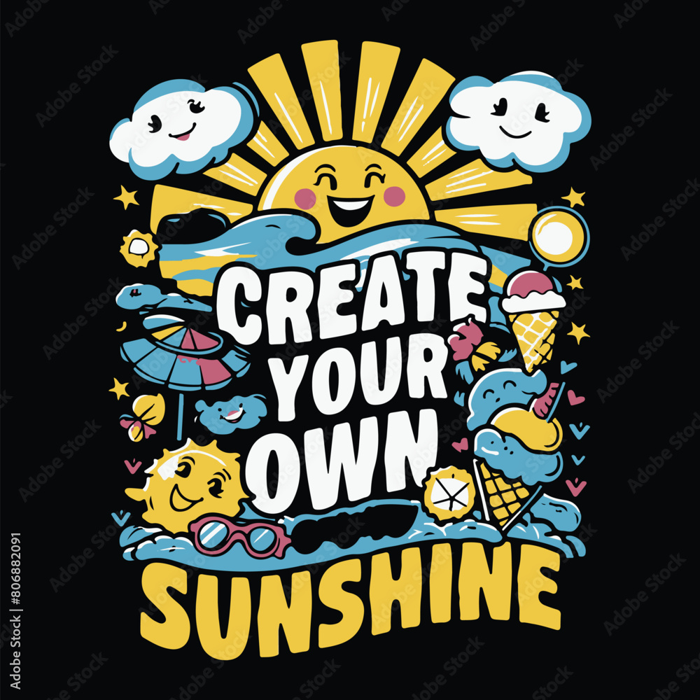 Fototapeta premium Create Your Own Sunshine Summer beach t shirt design vector graphic